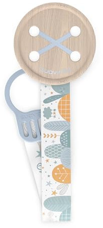 Suavinex, Portaciuccio con catenella in tessuto per bambini, Nastro con design reversibile, Catenella per ciuccio, Portaciuccio con clip. Per Bambini +0 Mesi, Adatto ai Neonati, Dreams Blu