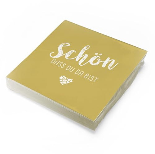 itenga Servietten Schön dass du da bist 30 x 30cm 3-lagig 20 Stück für Kommunion Konfirmation Hochzeit Taufe und andere Feiern (currygelb (Pantone 458 U))