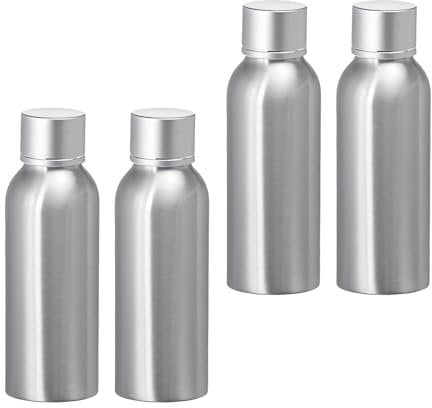BPZXL Pack of 4, Empty Silver Refillable 100ml Aluminium Bottles with Silver Screw on Lids for Liquid Containers Cosmetic Alcohol Makeup Essential Oil Travel