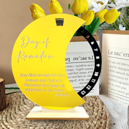 Yskmefun Yskmefun Ramadan Kalender Rund, Ramadan Adventskalender aus Acryl,Ramadan Kalender Kinder, 30 Tage Countdown Ramazan Dekor, Ramadan Dekoration Zubehör Wohnzimmer Ramadan Geschenke