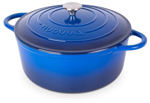 Cast Iron Dutch Oven with Lid – Non-Stick Ovenproof Enamelled Casserole Pot – Sturdy Dutch Oven Cookware – Dark Blue, 7.3-Quart, 30cm – by Nuovva