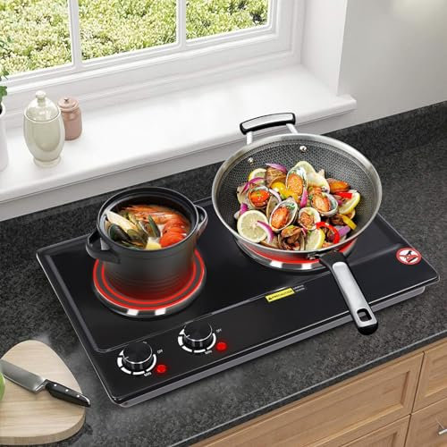 Placa de cocina Gas 2 fuegos eléctricos,6 Engranajes de ajuste de temperatura Placa de inducción 2 Luces portátiles para cocinas domésticas apartamentos restaurantes campamentos