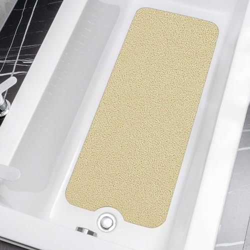 HITSLAM Badewannenmatte rutschfest 100x40cm, Extra Lang Antirutschmatte Badewanne, Weicher PVC-Luffa Duschmatte rutschfest, Schnelltrocknend Badematte für Nassbereiche, Ohne Saugnapf, Beige