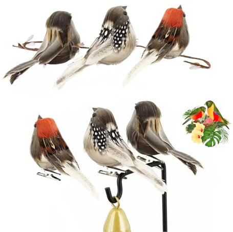 yeemeen Künstliche Vögel Feder, 6Pcs Mini Vogel Dekofigur, Schaumvögel mit Clip für Foto Requisiten Garten Frühling Deko Hause Party Festival Dekoration