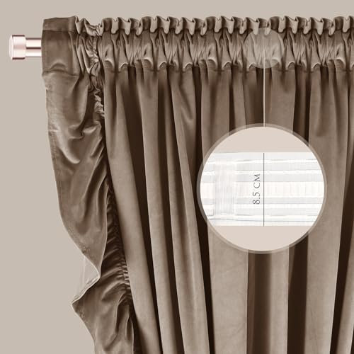 FLYINGCURTAINS - Blickdichte Vorhänge für Wohnzimmer,Schlafzimmer, Deko-Vorhänge mit Kräuselband, Gardinenschals mit Rüschen, Samtvorhang, 160x250cm,1 Stück (Beige)