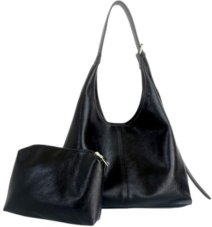 NAOYQ Hobo Damen Taschen Set 2pcs,The Tote Bag,handtasche damen groß,Tragetasche,schultertasche damen mit geldbörse vintage Schwarz