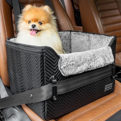 Petsfit Hunde Autositz für kleine Hunde, Stabiler & Sicherer Hundeautositz Hundesitz Auto Rückbank mit Sicherheitsgurt-Halteclip, Hundekorb Hundebett Auto mit waschbaren Plüschkissen
