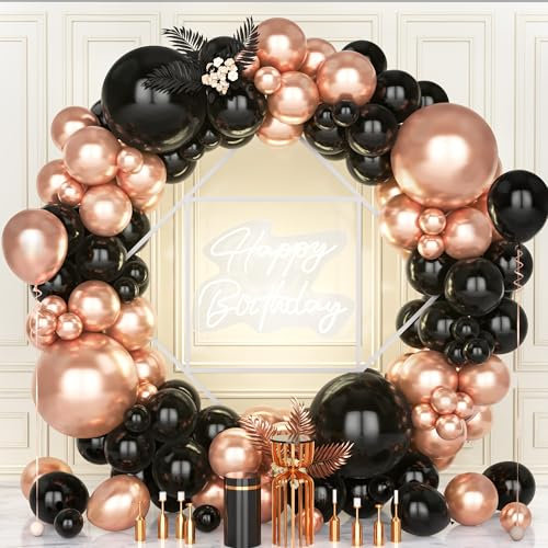 Teselife Black Rose Gold Balloons, 119Pcs Metallic Rose Gold and Black Balloon Arch Garland Kit Men Women Bridal Shower Engagement Anniversary Wedding Birthday Bachelor Party Valentine Graduation Deco
