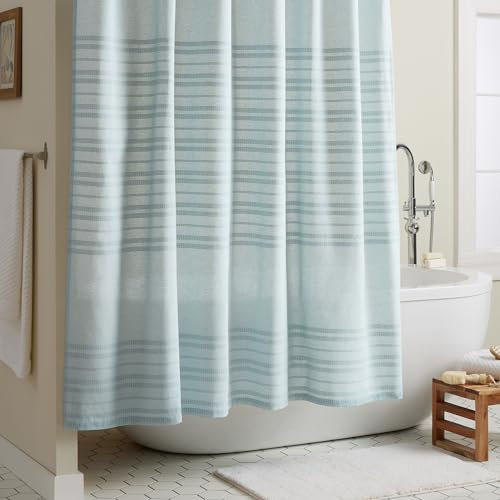 TOWN & COUNTRY EVERYDAY Sophia Rideau de Douche texturé Riche en Coton Respirant avec œillets antirouille, Bleu Turquoise, 177,8 x 182,9 cm