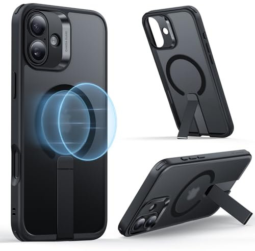 ESR für iPhone 16 Hülle mit Ständer, Kompatibel mit MagSafe, Magnetisches Case für iPhone 16, Verstellbarer Ständer, Militärnorm Schutz, Stoßfeste Hülle, Mattschwarz
