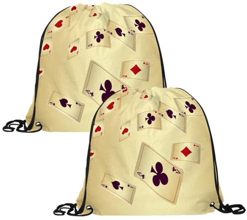 VAPOKF Turnbeutel mit Kordelzug, Turnbeutel aus Polyethylen, personalisierbar, für Schule, Fitnessstudio, Sport, Reisen, Pokerkarten, Ace, 2 Stück, multi, 13.4x13.0in/34x33cm