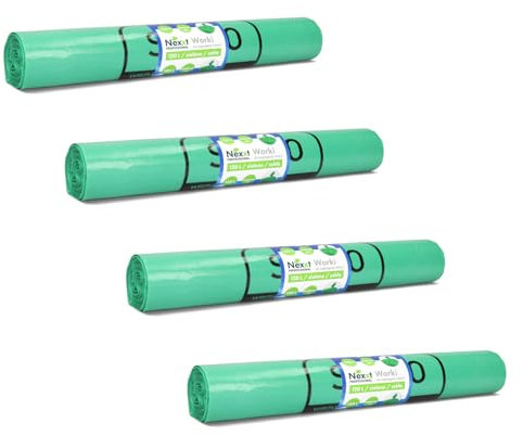 Emerson 80 bolsas de basura resistentes, extrafuertes, paquete de 4 rollos verdes, capacidad de 120 l, 70 x 105 cm, bolsas de basura estables de plástico reciclado ecológico