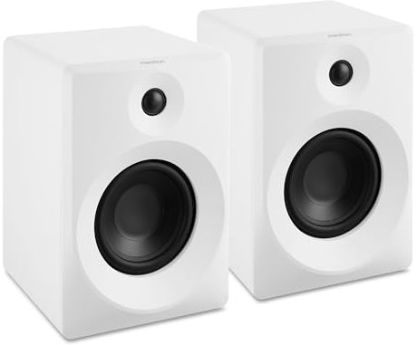 MEDION P61925 Regallautsprecher (aktiv und passiv, Holzgehäuse, 2 Wege System, Bluetooth, integriertem Hochtöner und Subwoofer, Drehregler, optischer Eingang SPDIF, Line In RCA, 2X 50 Watt RMS) weiß