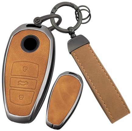 ontto Protection de clé de voiture avec porte-clés compatible avec Volkswagen Touareg 2010 2011 2012 Coque de clé en métal pour Touareg, marron, Medium