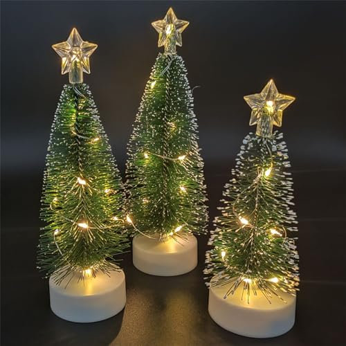 Weihnachtsbaum mit Lichtern Tabletop Mini Künstlicher Weihnachtsbaum mit LED, Künstliche Weihnachtsbäume Tannenbaum Weihnachtsbaum Tischdeko Dekoration Geschenke für Weihnachten (3PCS/Warm/16,2 cm)