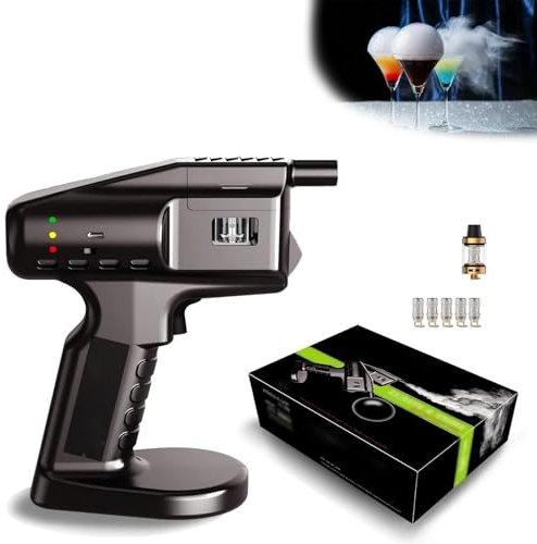 POGOAO Pistola de Burbujas ahumada de Mano, Kit de ahumador de cócteles portátil, Pistola de Humo de Burbujas de cóctel Recargable por USB, sin Llama Abierta, generador de Humo frío eléctrico