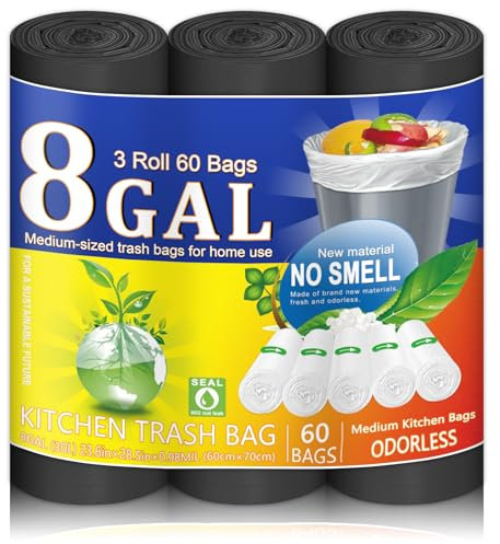 OKKEAI Schwarz Müllbeutel 30l Müllsäcke Küche Abfallbeutel Großer Mülltüten,Toilettenbeutel,60 Stück