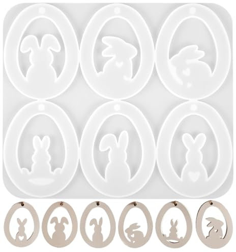 Lanpeeking Silikonform Osterkörbchenanhänger – 6er Set Osterdeko Gießformen für Ostereier, Osterhasen und Anhänger – Hochwertige DIY Silikon Gießform für Basteln und Frühlingsdekoration