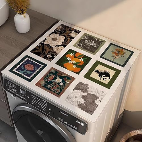 Funda Lavadora Flores Vintage Cubierta Para Lavadora Funda Universal Para Lavadora,Antideslizante Fundas Para Lavadoras,Para Lavadora, Secadora, Baños, Cocina,Frigorífico60*60Cm