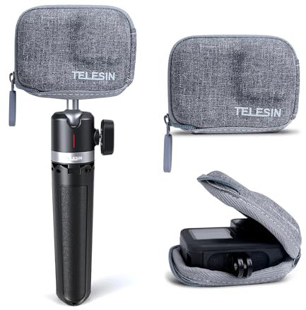 TELESIN Mini Carry Case for Go Pro Hero 13 12 11 10 9 Black, Pocket Size Protective Case Travel Bag with Half Open Zipper Supports Connecting with Go Pro Selfie Stick and Tripod Accessories