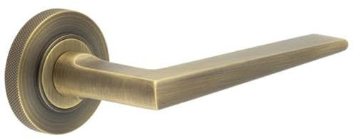 Luxury Antique Brass Door Handle on Knurled Rose for Elegant Interiors - Solid Brass Interior Handle
