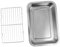 BEBEMOKO Stainless Steel Drain Rack Set with Baking Sheet and Cooling Rack 16x26 Oil Drain Plate and 32x22x48 Deep Pan for Baking and Cooling Bread Cookies and More