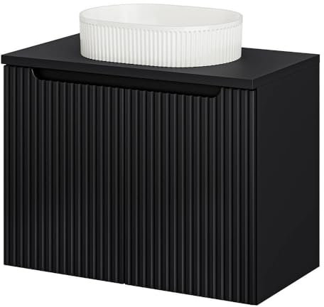 [en.casa] Conjunto Mueble de Baño con Lavabo Ovalado Newport Armario Bajo Baño Suspendido con 2 Puertas y Encimera 1 Lavabo de Cerámica Aglomerado 80x71x40 cm - Negro y Blanco