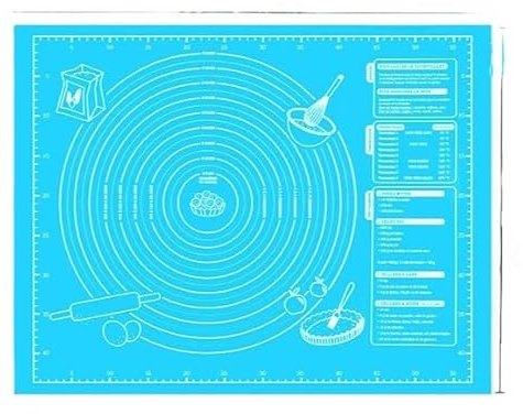 Hemasa Tappetino da pasticceria in silicone con misure 60 x 45 cm, rosa, superficie antiaderente con linee guida (blu)