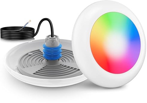 LyLmLe Proiettore Piscina LED con Filettatura 1 1/2, 25W Lampade Piscina RGB Multicolore Controllo Sincrono, Ø242mm, 12V AC IP68 Impermeabile Subacquee Luci per Piscinas Cemento, Singola Luce