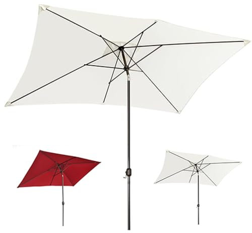 ZYXQQJ Sonnenschirm Rechteckig Balkonschirm Ampelschirm Sonnenschutz 3×2m 2×2m Kippbarer Gartenschirm Strandschirm, Ohne Ständer (Off-White,2x2m/6.56x6.56ft)