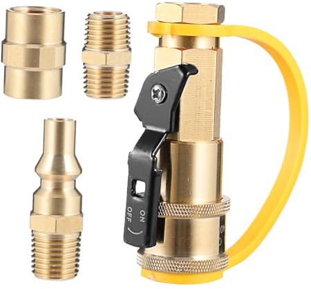ifundom Propangasadapter Messing 1/4 Zoll Schnellkupplung Satz mit Absperrventil und Abdeckung für Propangasanschluss Wohnmobil Terrasse Grill