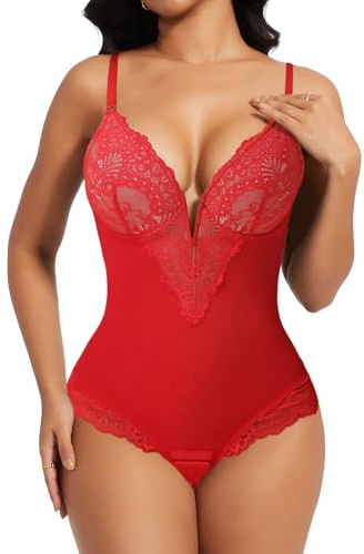 SHAPERIN Kvinnor Shapewear Spets Kroppsförvaring Platt Mage String String Shapewear Bodysuit V-ringning