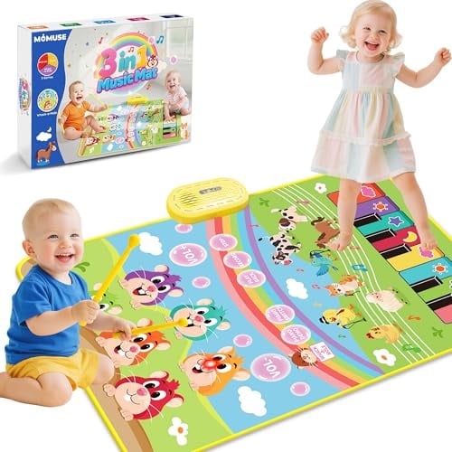 MOMUSE Hau-den-Maulwurf Musikmatte,3-in-1-Klaviermatte | 10+-stufige Lautstärkeregelung, Spielzeug ab 1 2 3 Jahr, Geburtstagsgeschenke für Jungen und Mädchen von 1 bis 5 Jahren