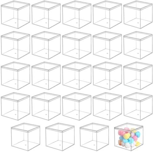 26 Stück Acrylbox mit Deckel, 6,5 x 6,5 x 6,5 cm Mini Vitrinen Transparent | Quadratische Displayboxen für Schmuck, Figuren, Süßigkeiten, Aufbewahrungsbox für Miniaturen und Geschenk verpackungen