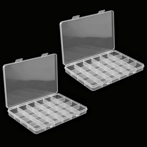 2 Stück Sortierbox 24 Fächer Kunststoff | Transparent, Mit Deckel, Vielseitig Für Schrauben, Perlen, Schmuck & Co. Ideal Für Werkstatt, Büro Und Hobby.