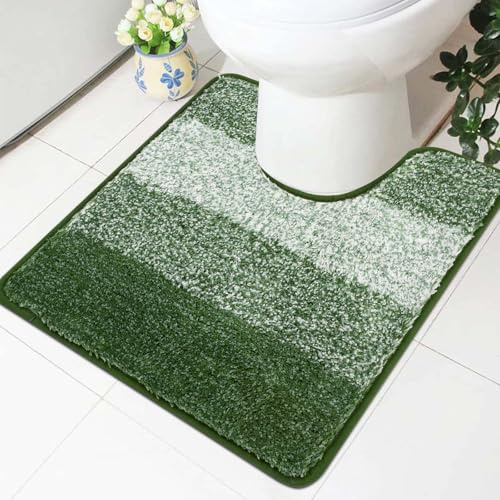 Famibay Badezimmerteppich rutschfest Waschbar WC Vorleger 50x50cm Weich Absorbierende GrüN Hochflor Mikrofaser WC Teppich Mit Ausschnitt Badematte Badezimmer Deko Bad Accessoires