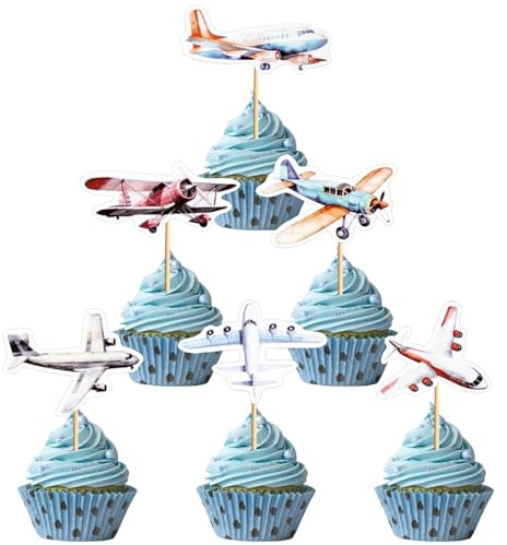 36 Stücke Flugzeug Cupcake Topper, Fighter Flugzeug Torten Deko Set für Baby Dusche Luftfahrt Fighter Thema Geburtstag Cupcake Dekorationen