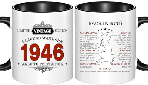 JOUWUI Vintage 1946 Mug, 80th Birthday Mug for Women Men, Turning 80 Year Old Birthday Gifts Women Men Mom Dad Wife Husband, Sister, Best Friends, Coworkers, Her, Him, 80th Birthday Coffee Cups