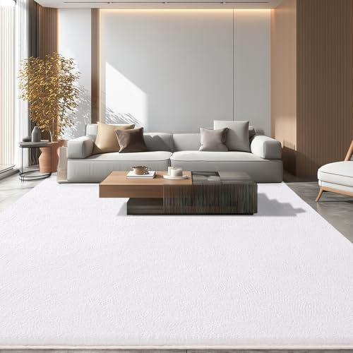 iEvery Teppich Wohnzimmer 240x340 - Waschbarer Kuscheliger Kurzflor Teppich Moderner Wohnzimmerteppich, Weich & Pflegeleicht Carpet rutschfest für Schlafzimmer, Bettvorleger & Kinderzimmer, Weiß