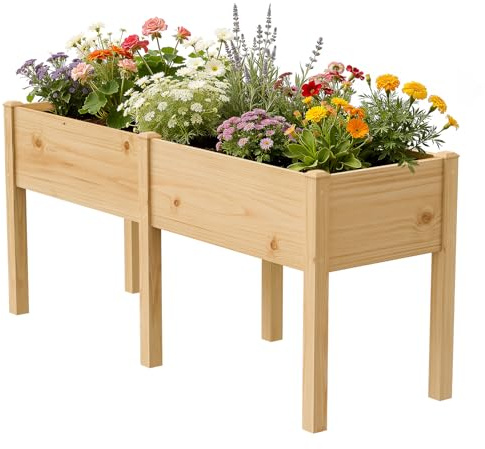Hochbeet aus Holz - 180x60x80cm Großes Erhöhtes - Naturbelassenes Pflanzkasten & Blumenkasten - Pflanzbeet Kräuterbeet Blumenbeet für Garten Balkon Terrasse | Naturbelassenes Pflanzkasten & Blumenkasten - Pflanzbeet Kräuterbeet Blumenbeet für Garten Balkon Terrasse