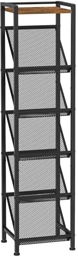 HOOBRO Zapatero, Estante Zapatero Estrecho, Estantería para Zapatos de Diseño Alto con Rejillas Inclinadas y Tupidas, Ahorro de Espacio, para Pasillo, Dormitorio, Marrón Vintage y Negro EBF97XJ01