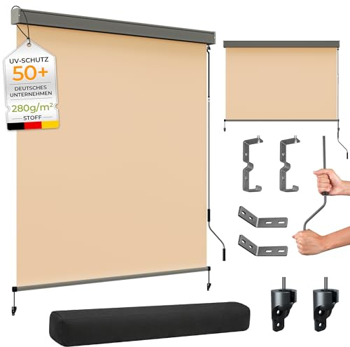 HOMEDEMO Senkrechtmarkise 180x250cm, Außenrollo mit Einstellbare Handkurbel & Alu-Kassette, Balkonrollo Markise, Sicht-und Sonnenschutz, UPF 50+, Wasserfest, Balkon, Terrasse, inkl.Abdeckung Khaki