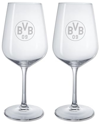 Dortmund BVB Weinglas 2er-Set, Universal-Weinglas, 0,45 l | Gedrucktes BVB-Logo, Spülmaschinenfest