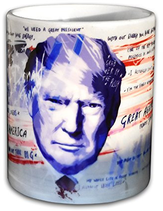 Trump Tasse - Handarbeit Designer Unikat aus Brillantem Porzellan - Becher für Kaffee, Tee, 330ml, Keramik, Geschenk für Freunde (Rund)
