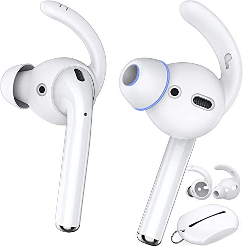 AhaStyle Airpods Silikon Ohrpolster mit Ohrbügel - Airpods Aufsatz 2 Paar Airpods Earplugs Anti-Rutsch mit Silikon Aufbewahrungshaken Tasche für AirPods 2 & 1 und EarPods (Klar, 2 Paare Groß & Klein)