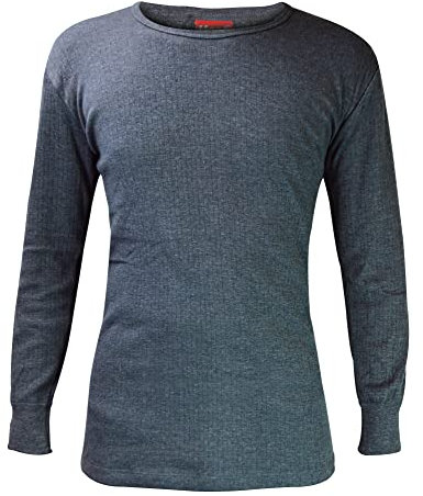 HEAT HOLDERS - Mens Winter Warm Cotton Thermal Underwear Long Sleeve Top Vest (Medium (38-40 Chest), Charcoal)