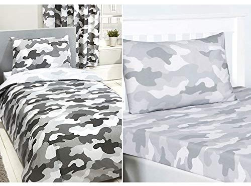 Rapport Gray Army Camouflage Einzelbettbezug-Set & Spannbetttuch und Kissenbezug-Set