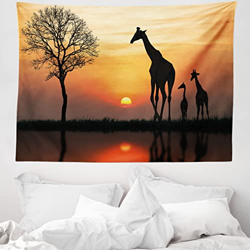 ABAKUHAUS Afrika Wandteppich, Giraffe im Wilden Wald aus Weiches Mikrofaser Stoff Waschbar ohne Verblassen Digitaldruck, 150 x 110 cm, Orange Schwarz