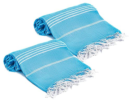 Turquoise Home, Großes Strandtuch 100% Baumwolle - Weich und Langlebig, Hamamtuch Ideal für Sauna, Spa, Yoga und Pool, Türkis Saunahandtuch (2 Stück), 100x180 cm