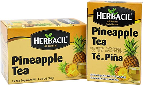 Herbacil Tè all'ananas, tisana con frutta disidratata all'ananas, senza caffeina, 2 confezioni da 25 sacchetti per scatola (50 bustine di tè)